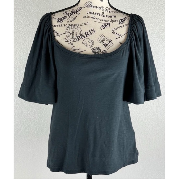 Nation Ltd Jayden Flutter Sleeve Pima Cotton Black Blouse, size Large - Picture 2 of 10